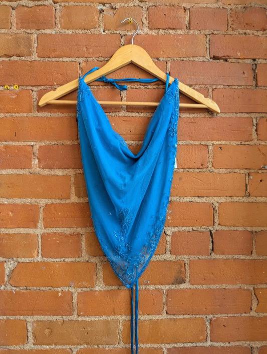 Y2K Seduction Blue Beaded Halter Top