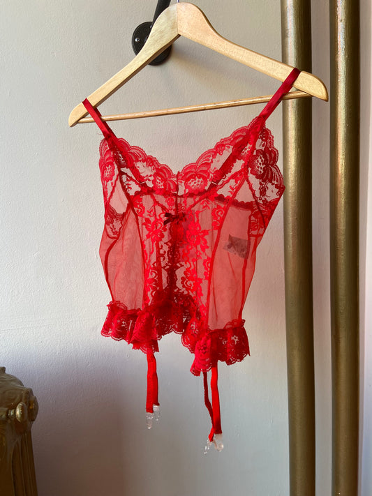 Red Hot Lace Top With Garter Straps