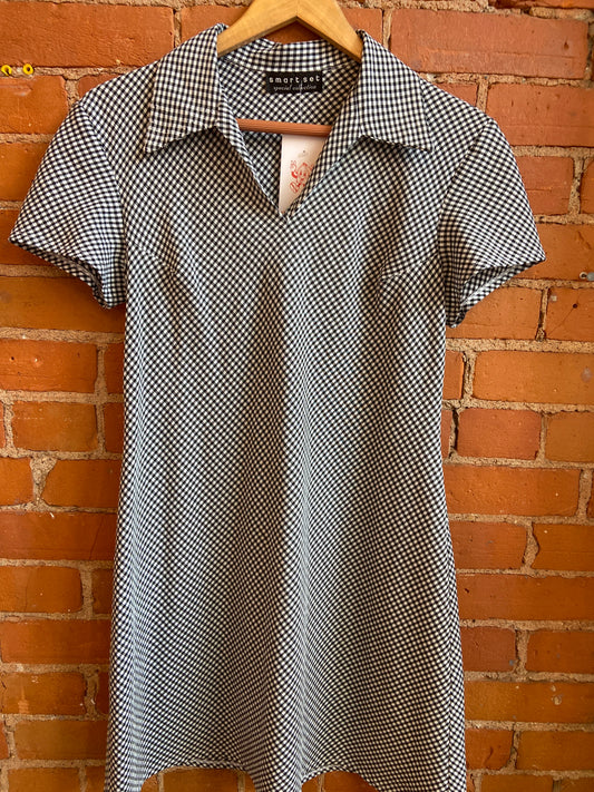 90's Smart Set B&W Gingham Collared Dress
