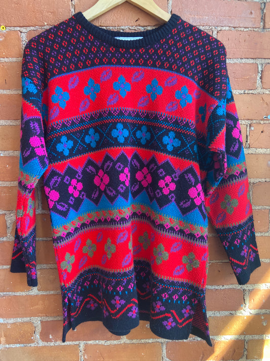 1990s Jessie Tunic Length Sweater With Colourful Floral Pattern