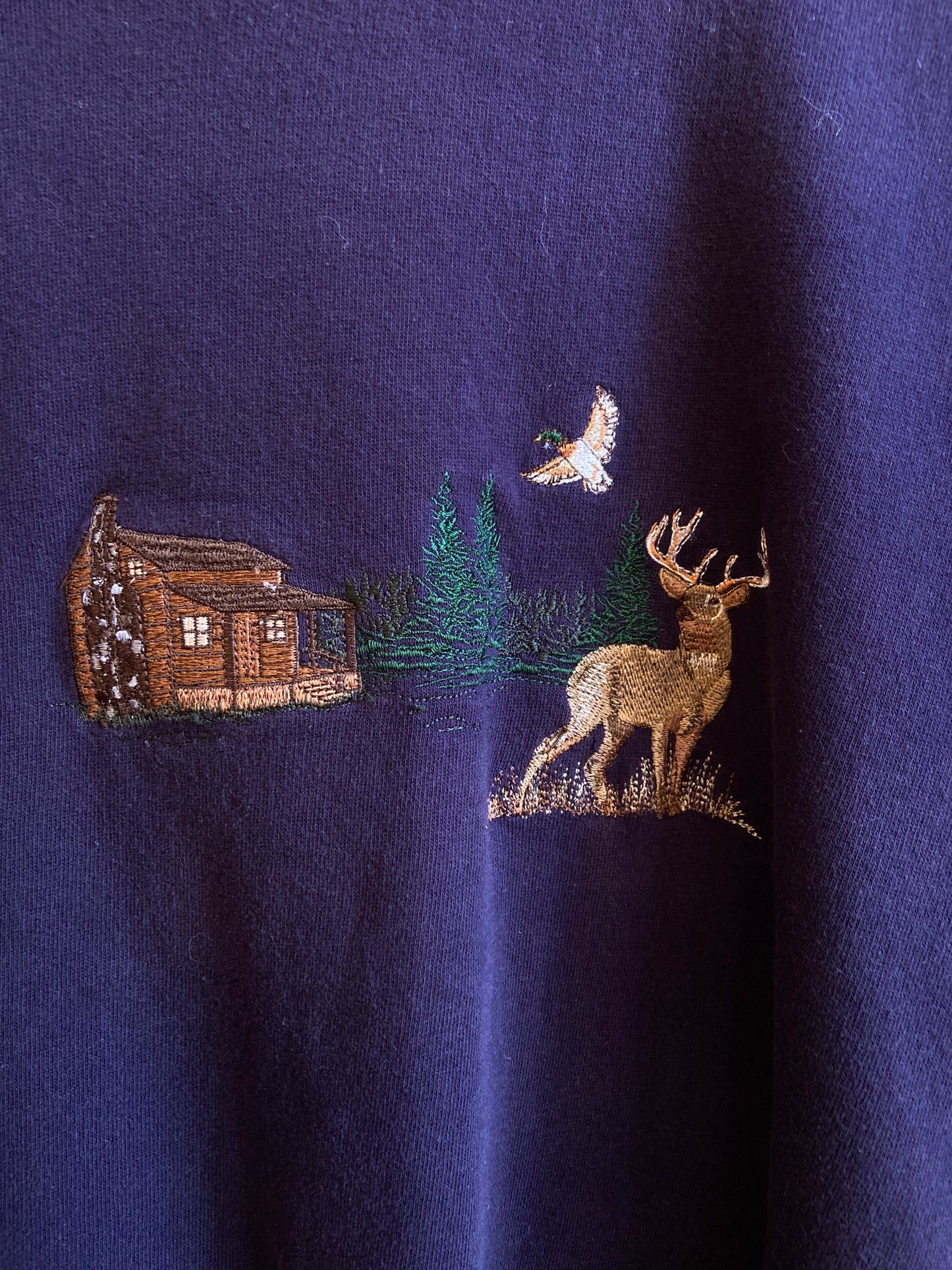 Embroidered Deer & Cabin Crewneck Sweater