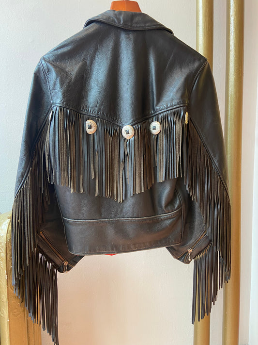 Black Leather Fringe Motorcycle Jacket