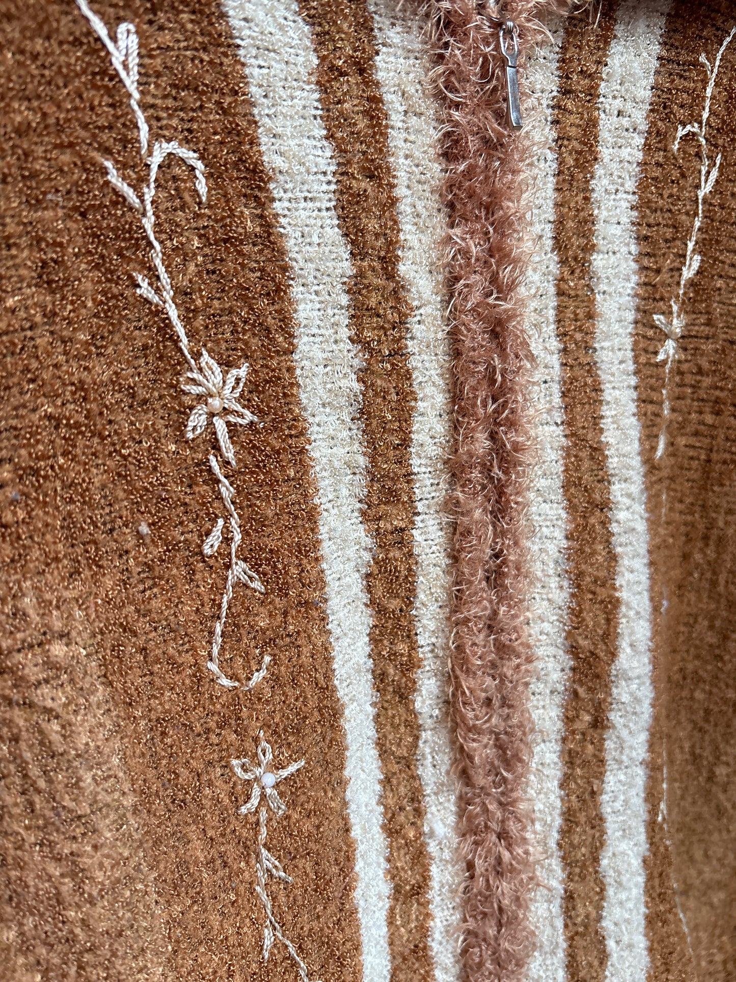 Y2K Brown Fuzzy Zip Sweater