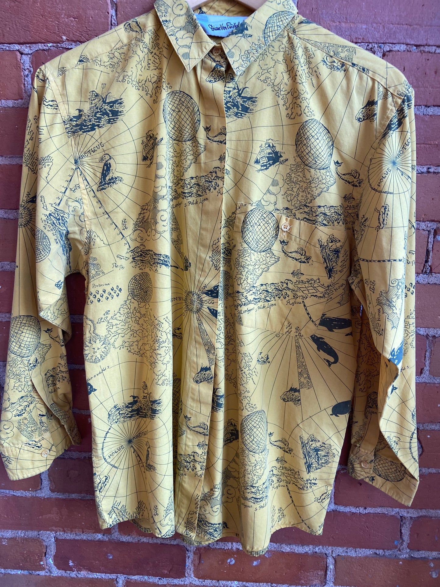 Diane Von Furstenberg Yellow Geographic Button-Up