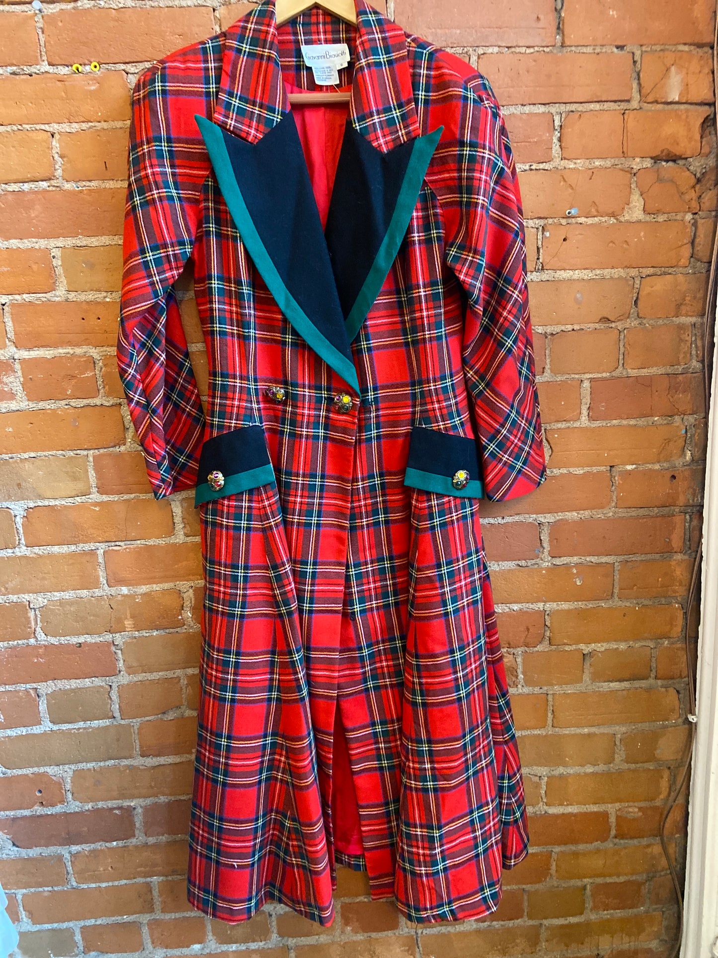 100% Wool Tartan Pleated Maxi Jacket