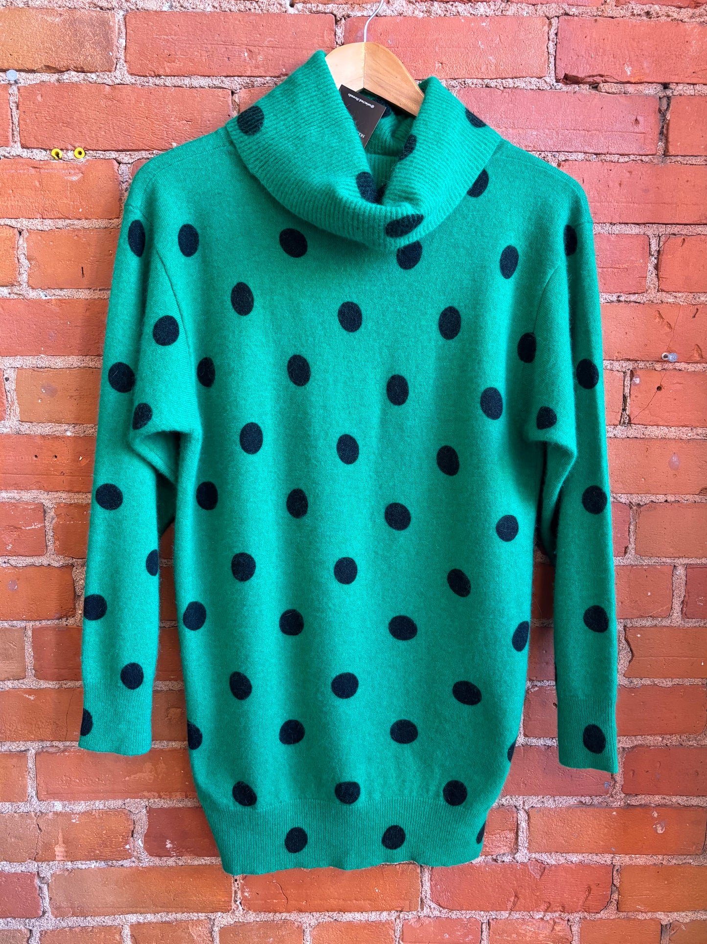 Green Black Polka Dot Lambswool Angora Sweater