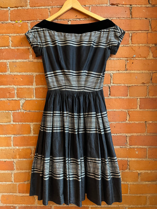 50's Silver Striped Party Dress