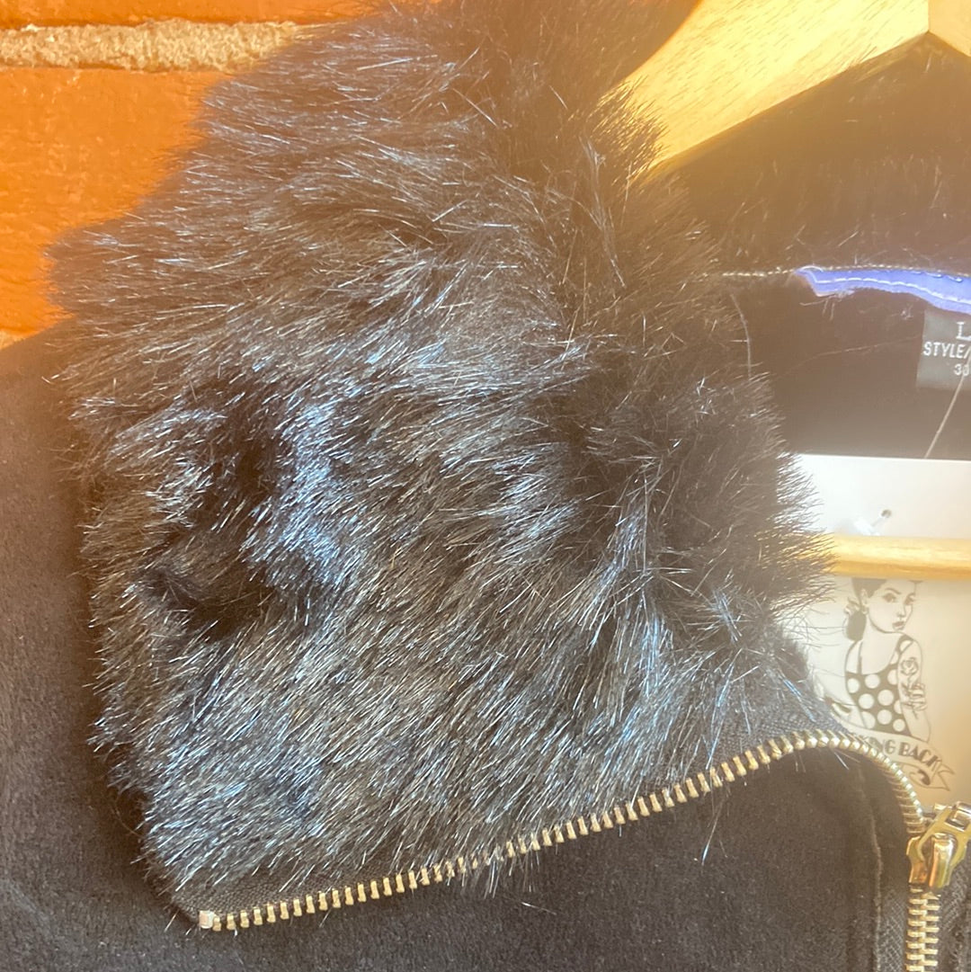 Y2K Faux Suede & Fur Black Jacket
