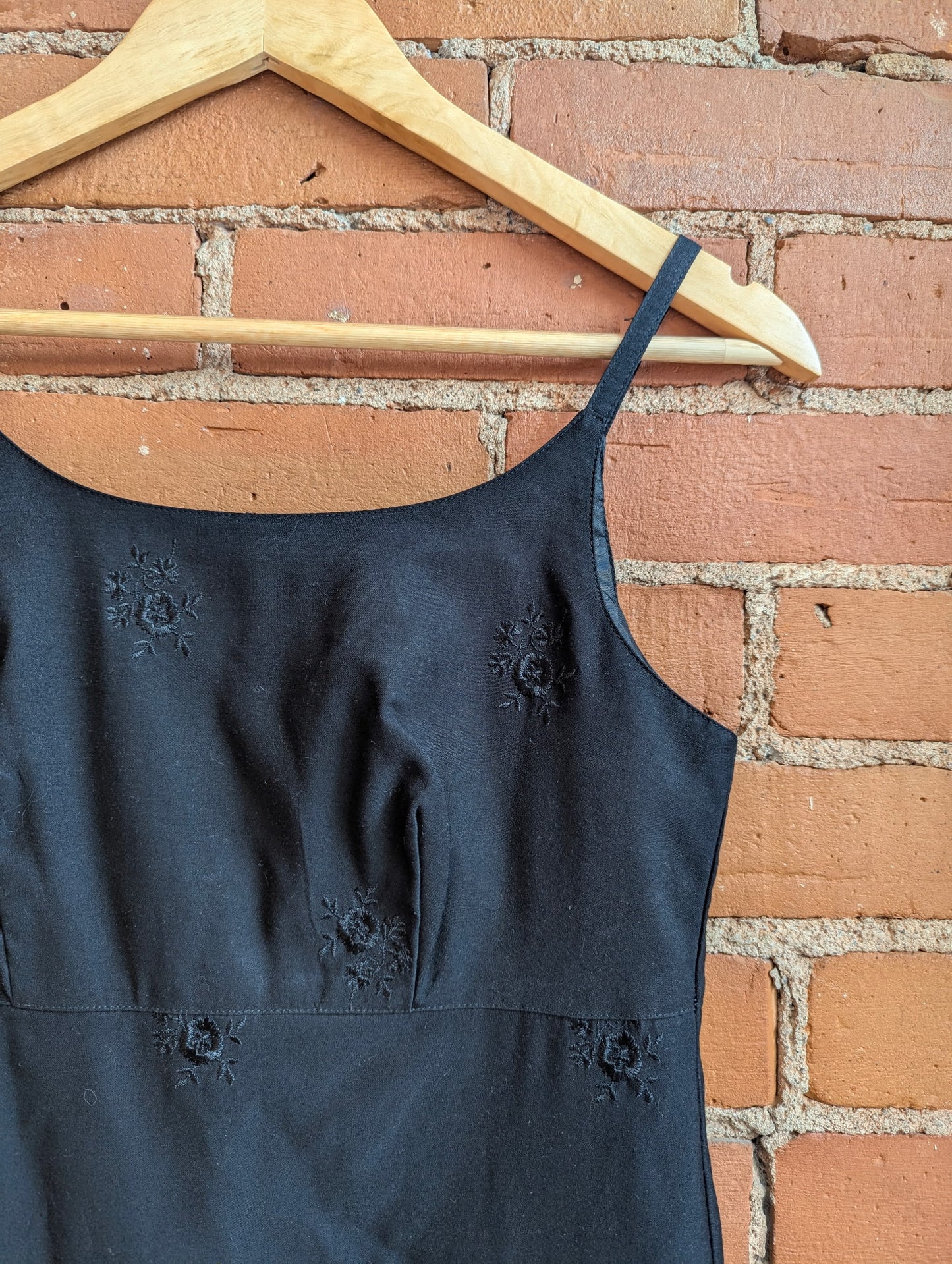 Y2K Gap Black Mini Dress With Embroidered Flowers