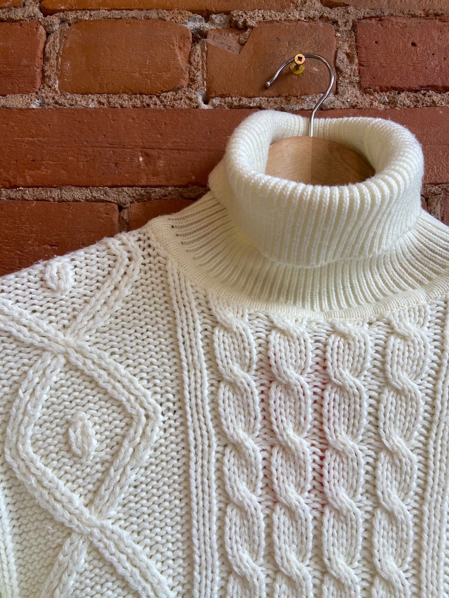 Cream Coloured Cable Knit Turtleneck Sweater