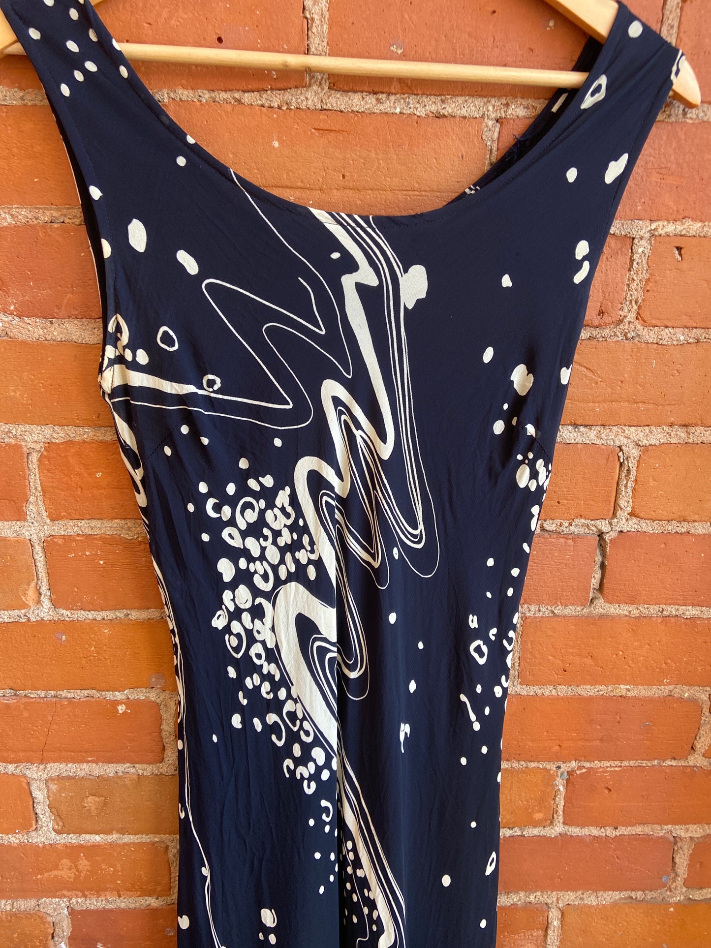 90's B&W Abstract Print Maxi Dress