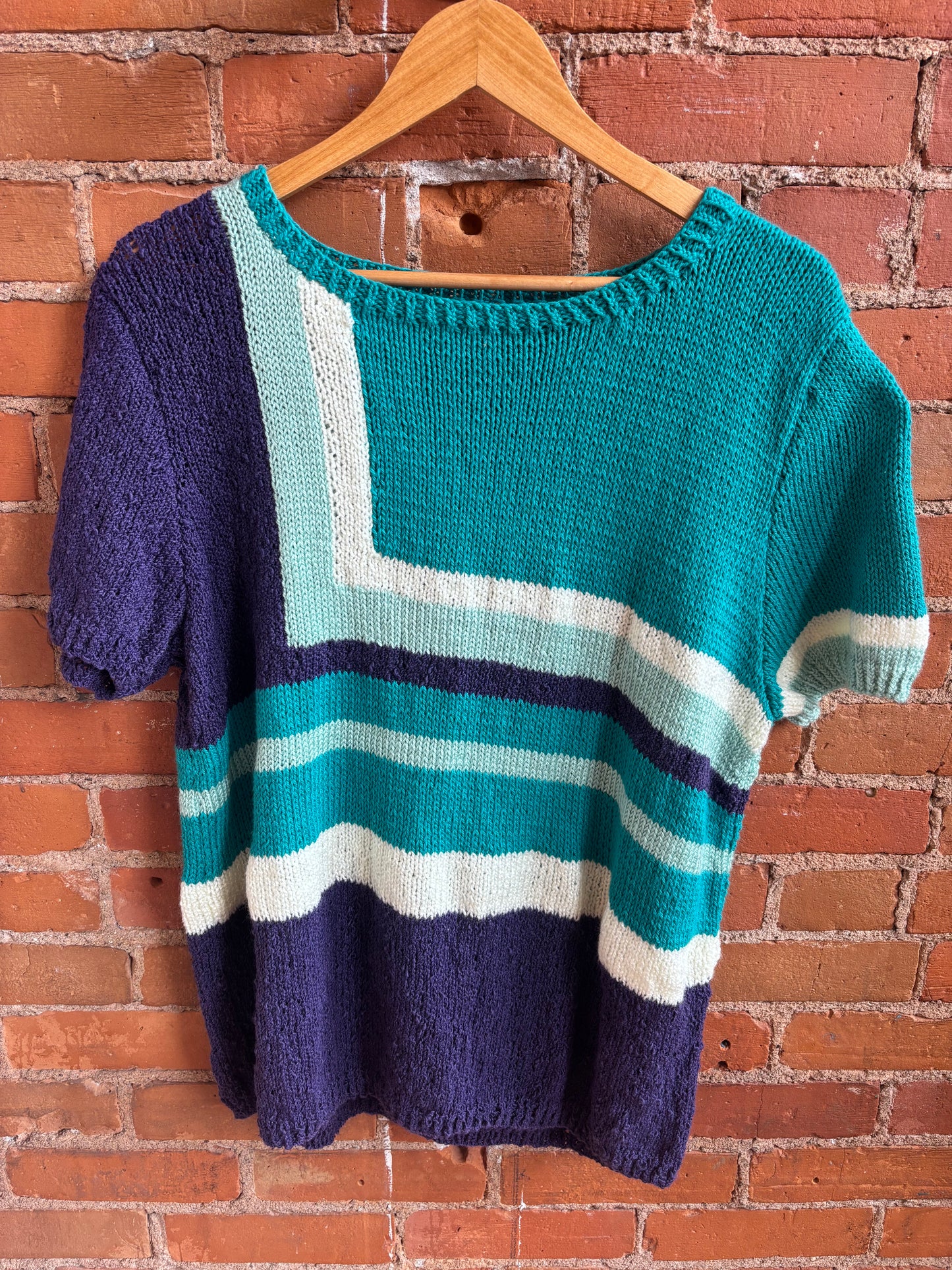 Homeknit Teal Purple Abstract Geometric Sweater