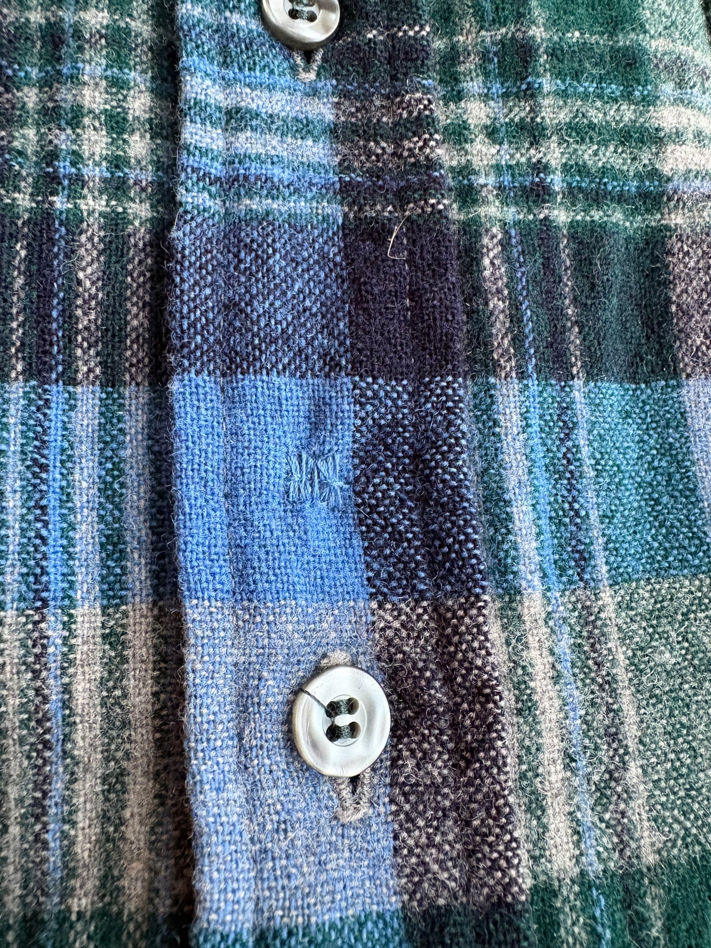 *Blue Plaid Wool Flannel Button-Up