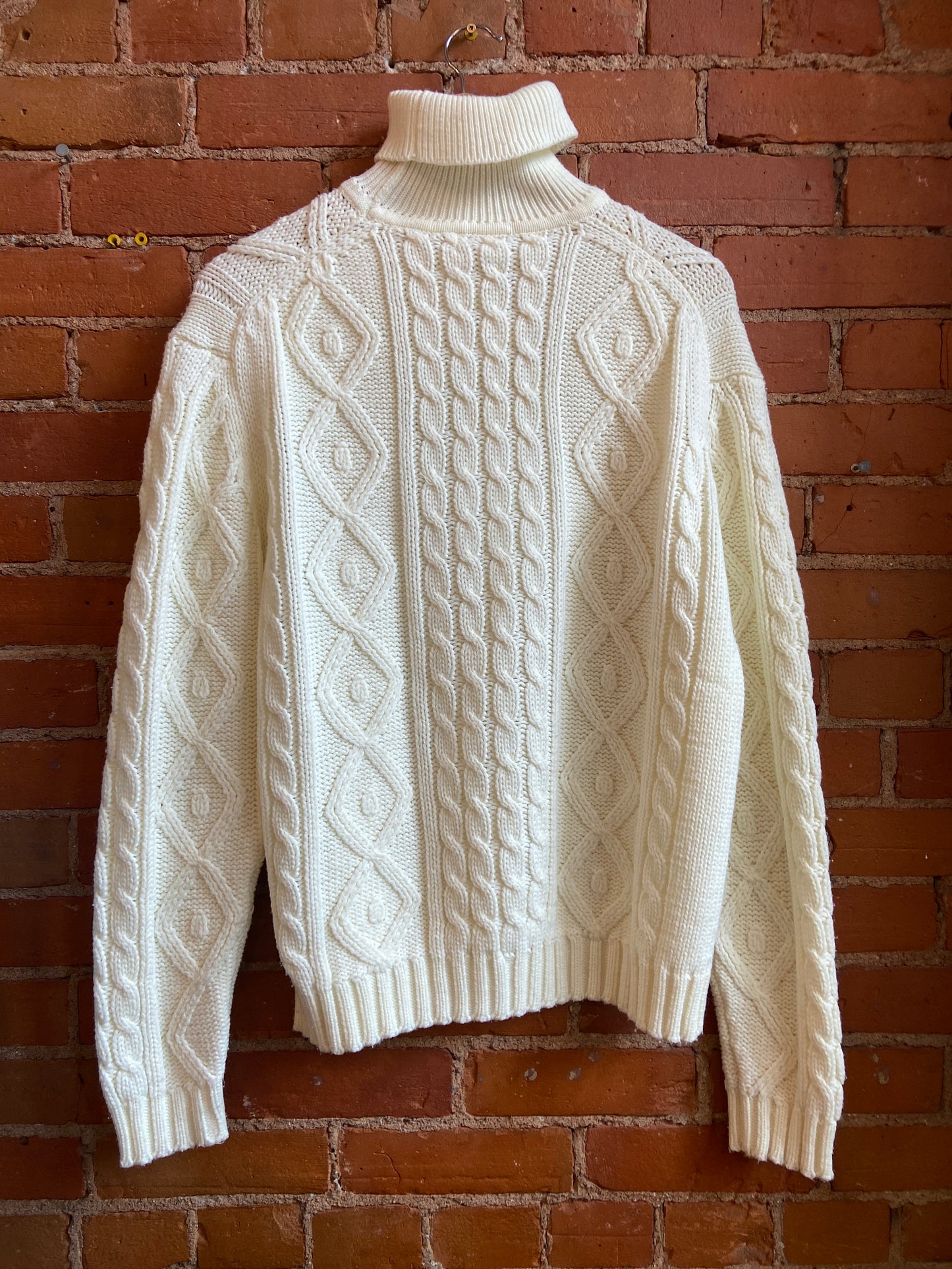 Cream Coloured Cable Knit Turtleneck Sweater