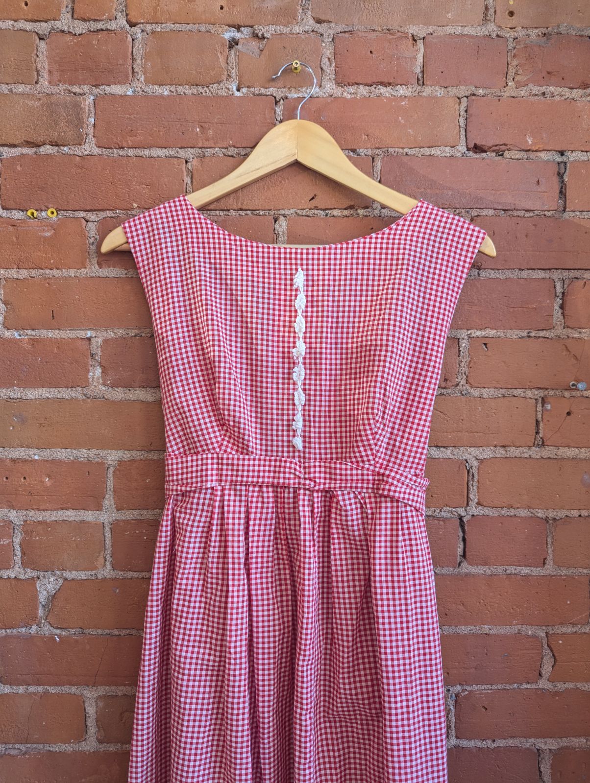 1970s Handmade Red Gingham Midi Dress