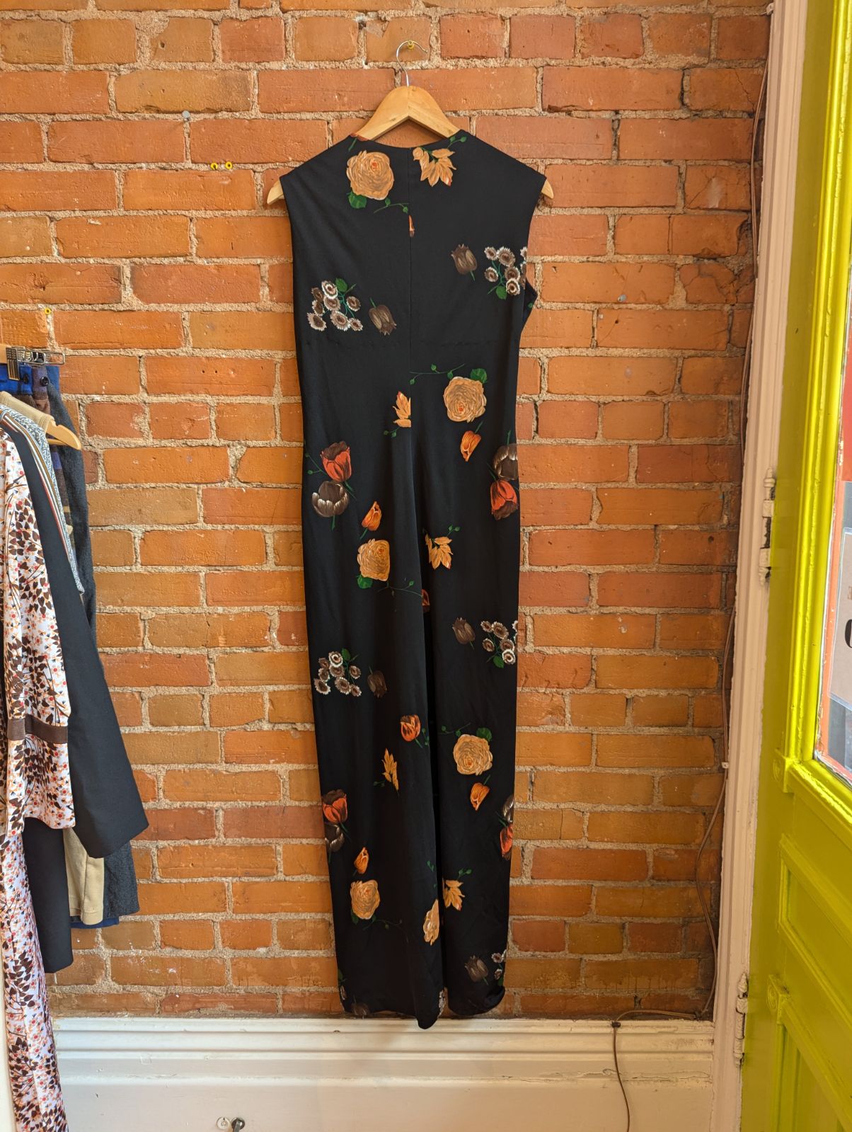 1970s Black Maxi Dress With Dark Floral Print