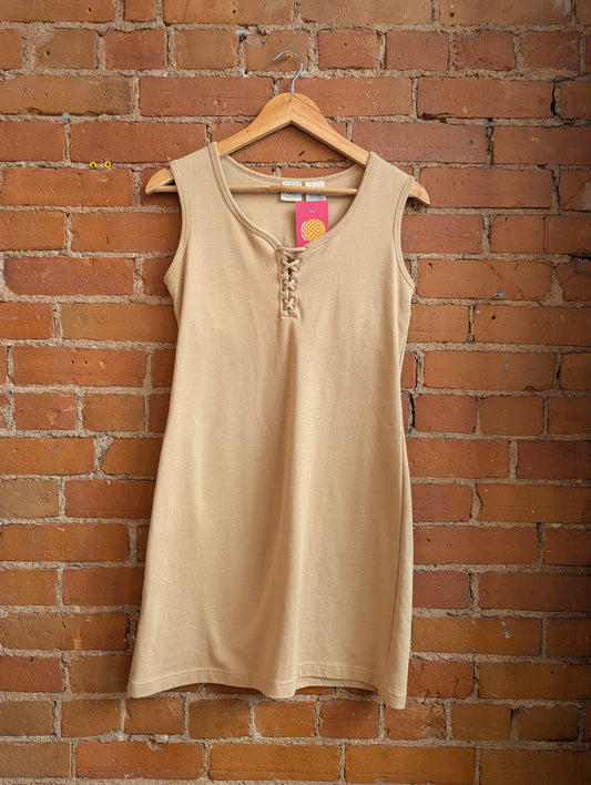 Y2K 725 Originals Tan Mini Dress With Lace Up Detail