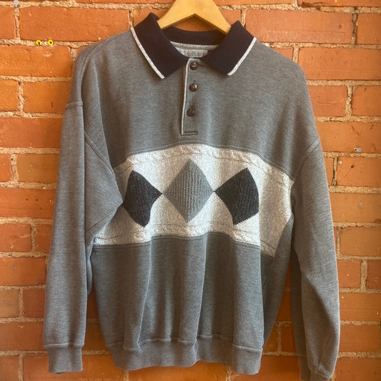90’s Cotton Sweater with Argyle Print On Front
