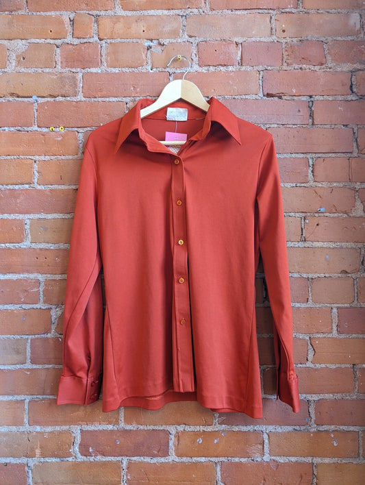 1970s Koret of California Burnt Orange Dagger Collar Top