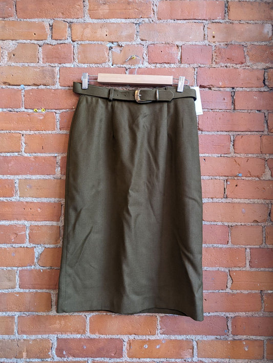 1980s Moda Petite Olive Belted Wool Skirt