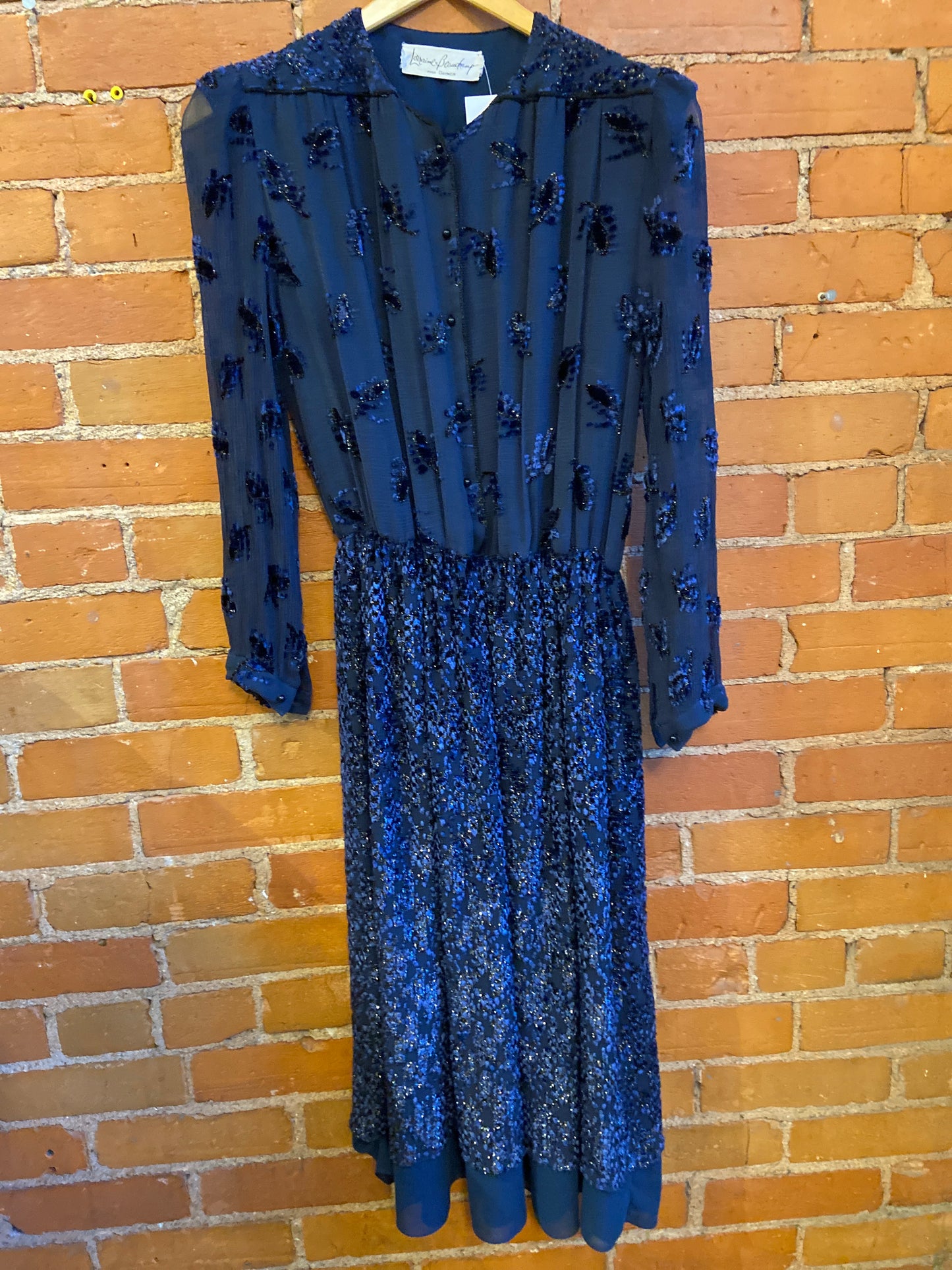 Silk Long Sleeve Navy Blue Dress