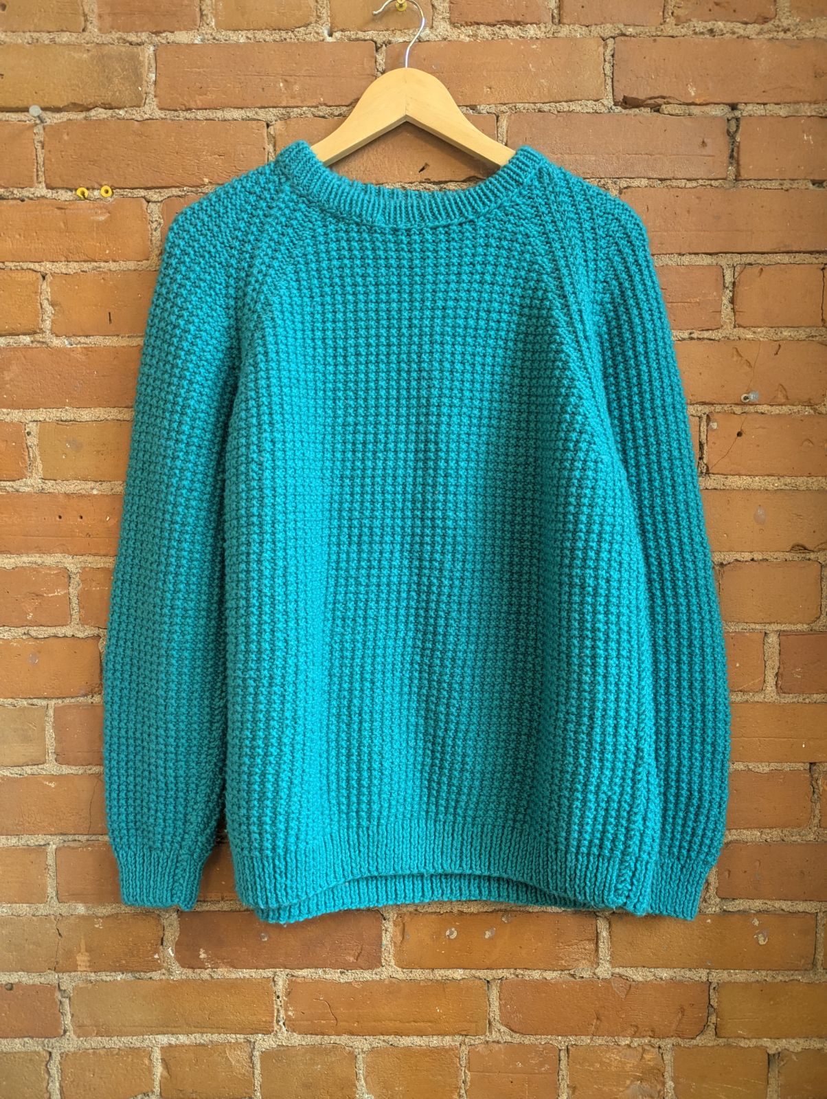 1980s Hand-Knit Teal Sweater