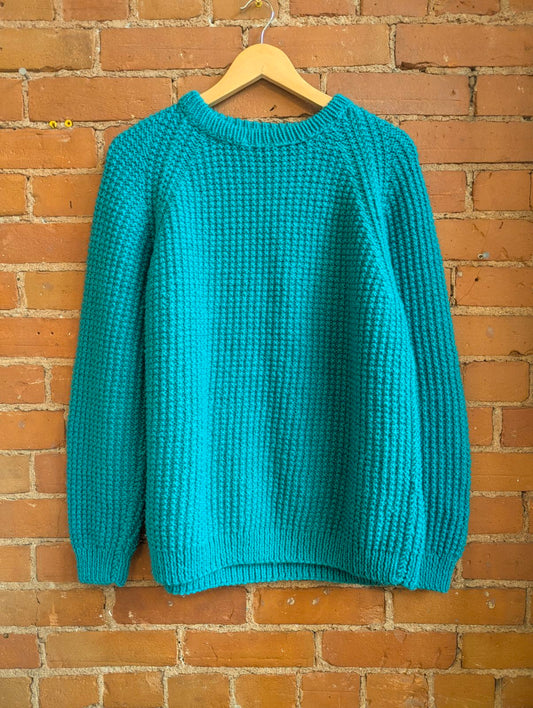 1980s Hand-Knit Teal Sweater