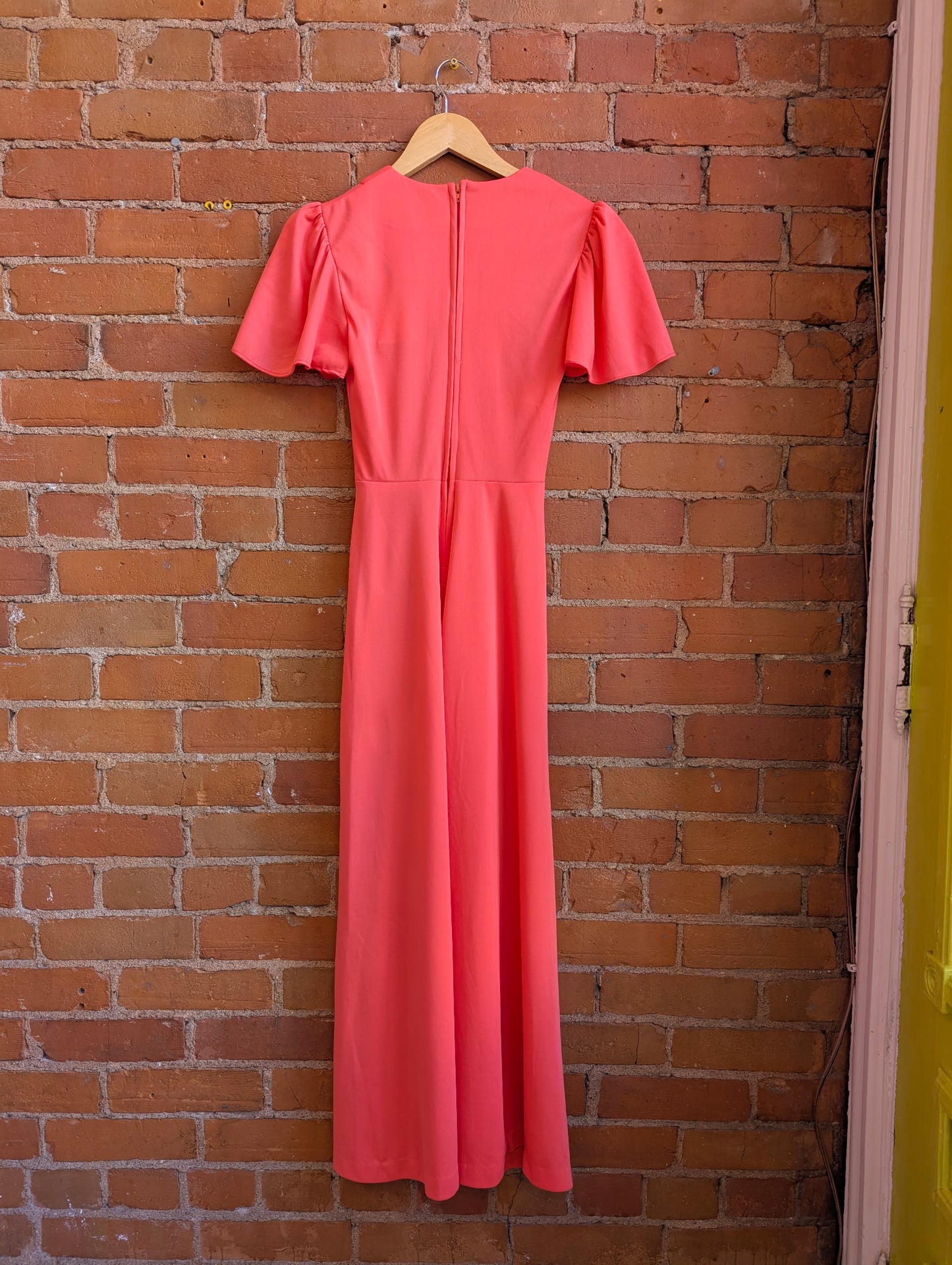 1970s Coral Angel Sleeve Maxi Dress