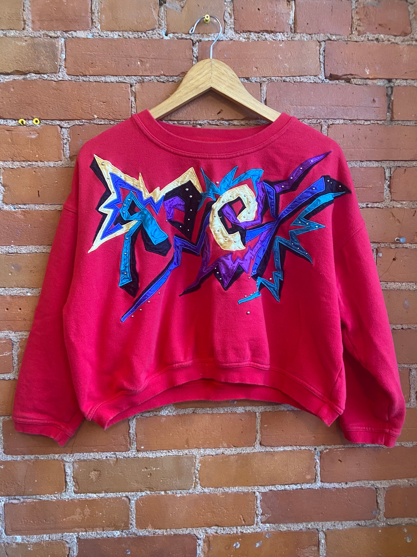 80's Red 'Rock' Embellished Sweatshirt