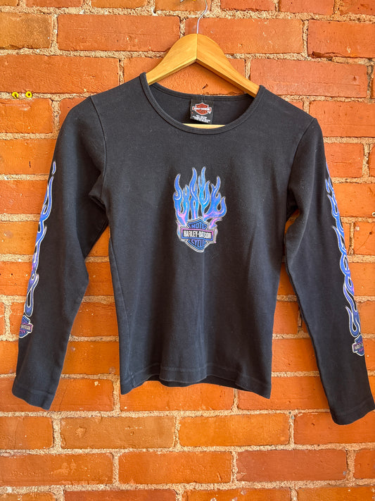 Harley Davidson Blue Flame Long Sleeve Shirt