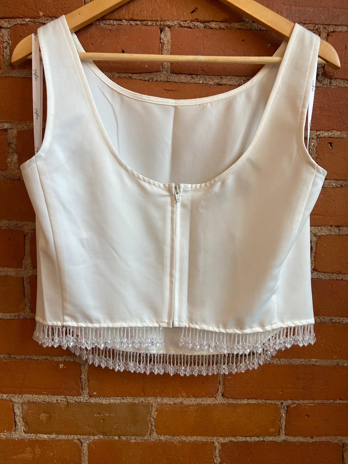 Algo White Tank With Beaded Fringe