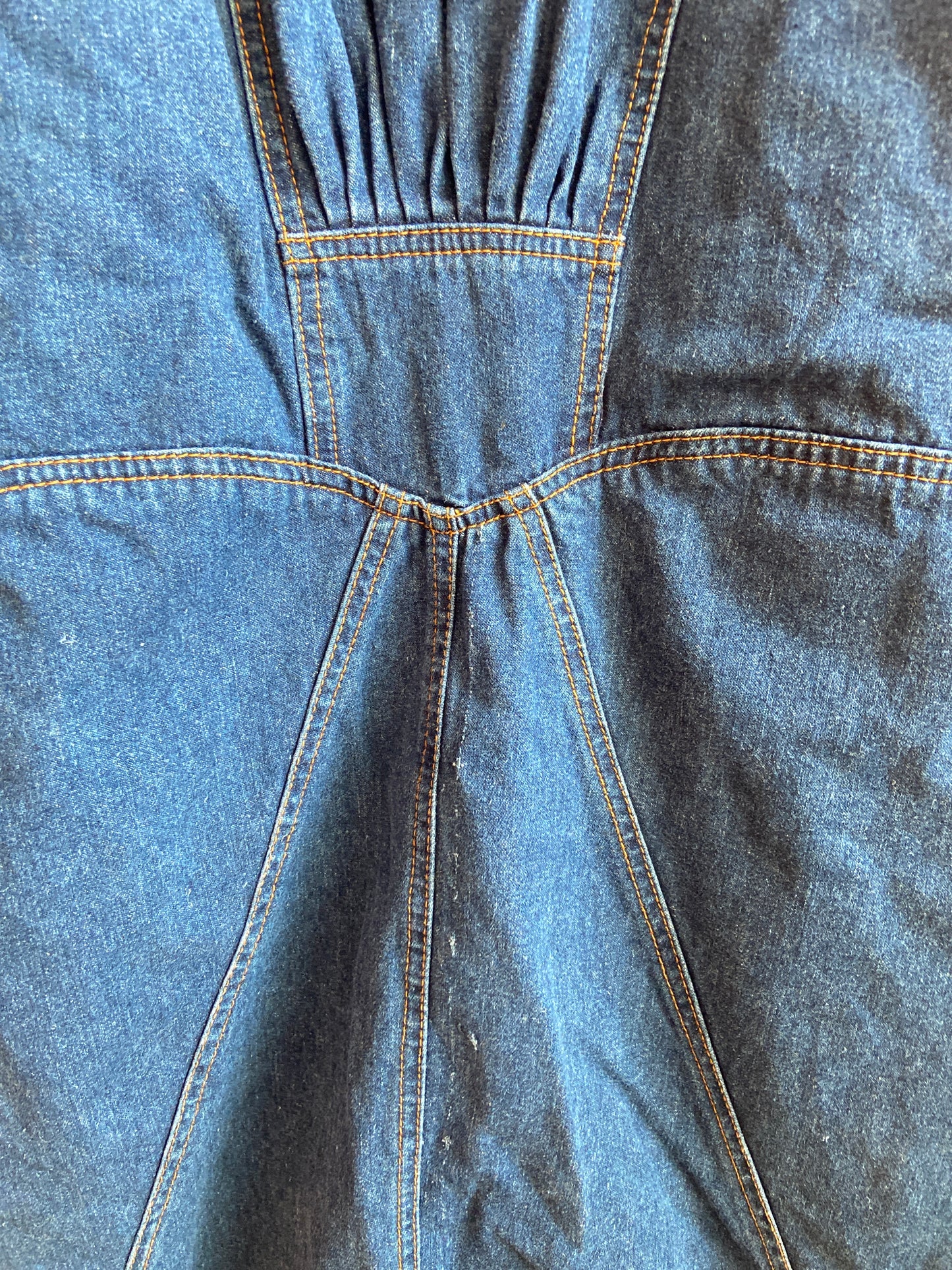 1980s 19th Avenue Dark Wash Snap Front Denim Midi Dress With Shoulder Pads