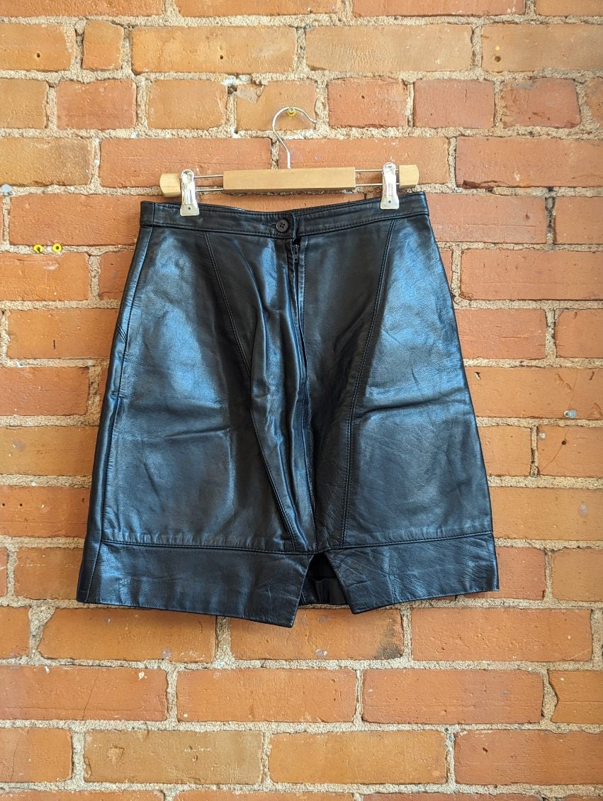 1990s Marquis Black Leather Skirt