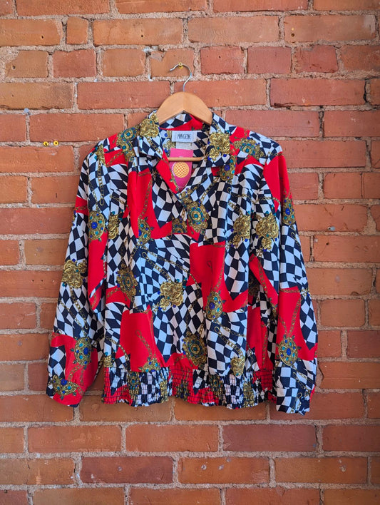 1980s Maygene Chain Print Long Sleeve Top