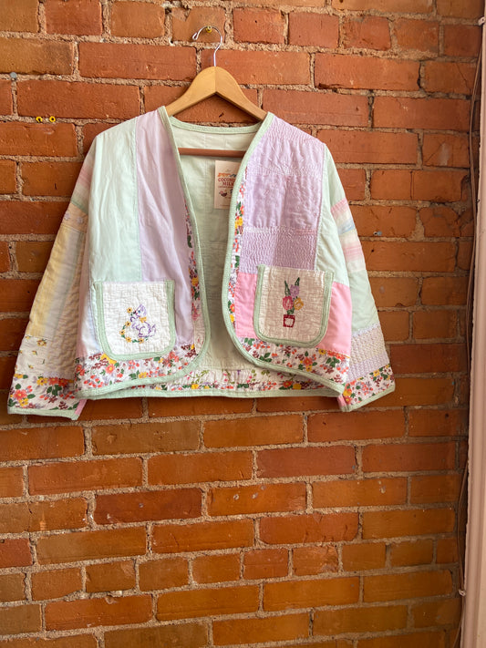 Kitten and succulent quilt jacket