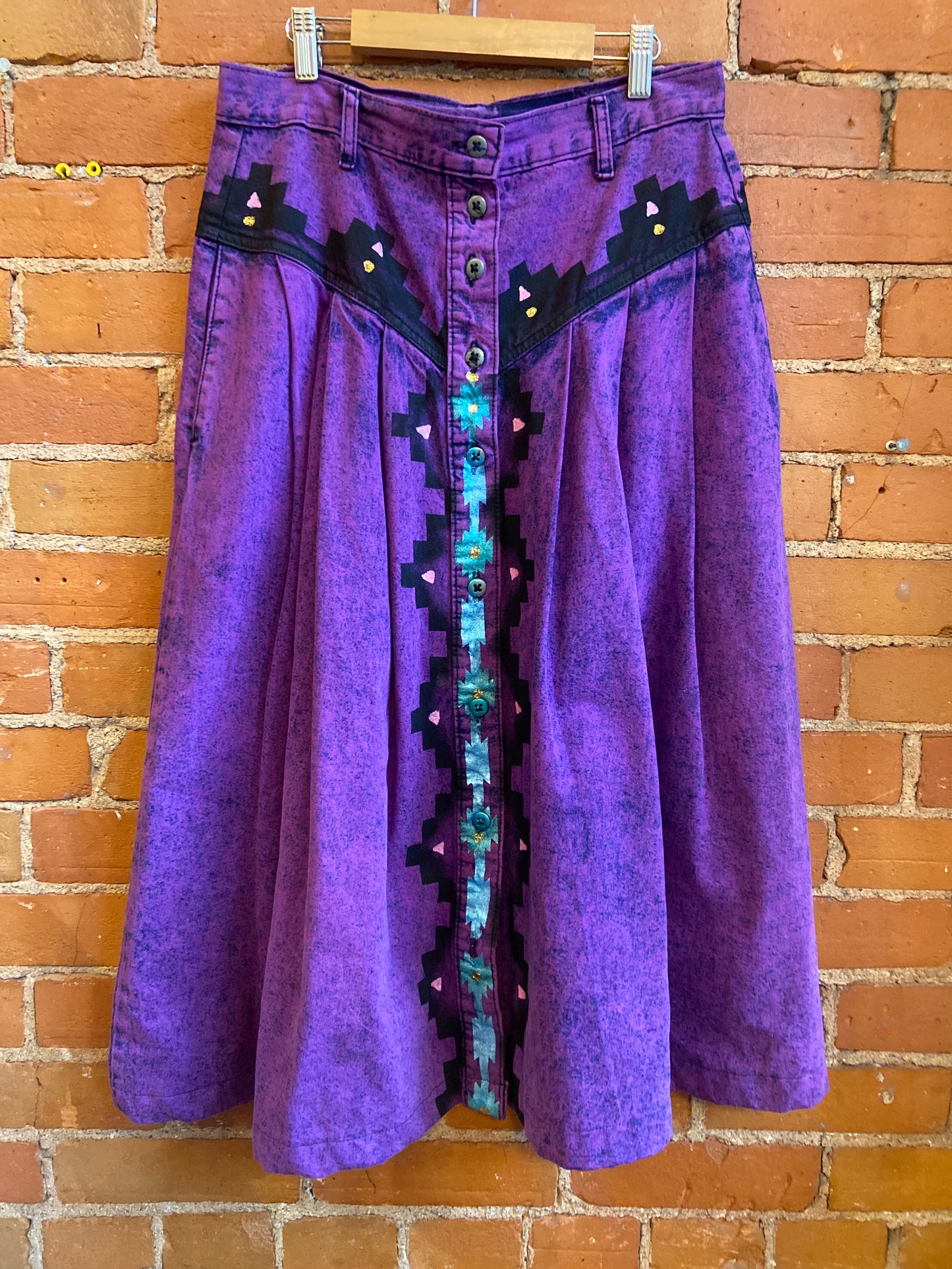 Denim Purple Hand Painted Maxi Skirt