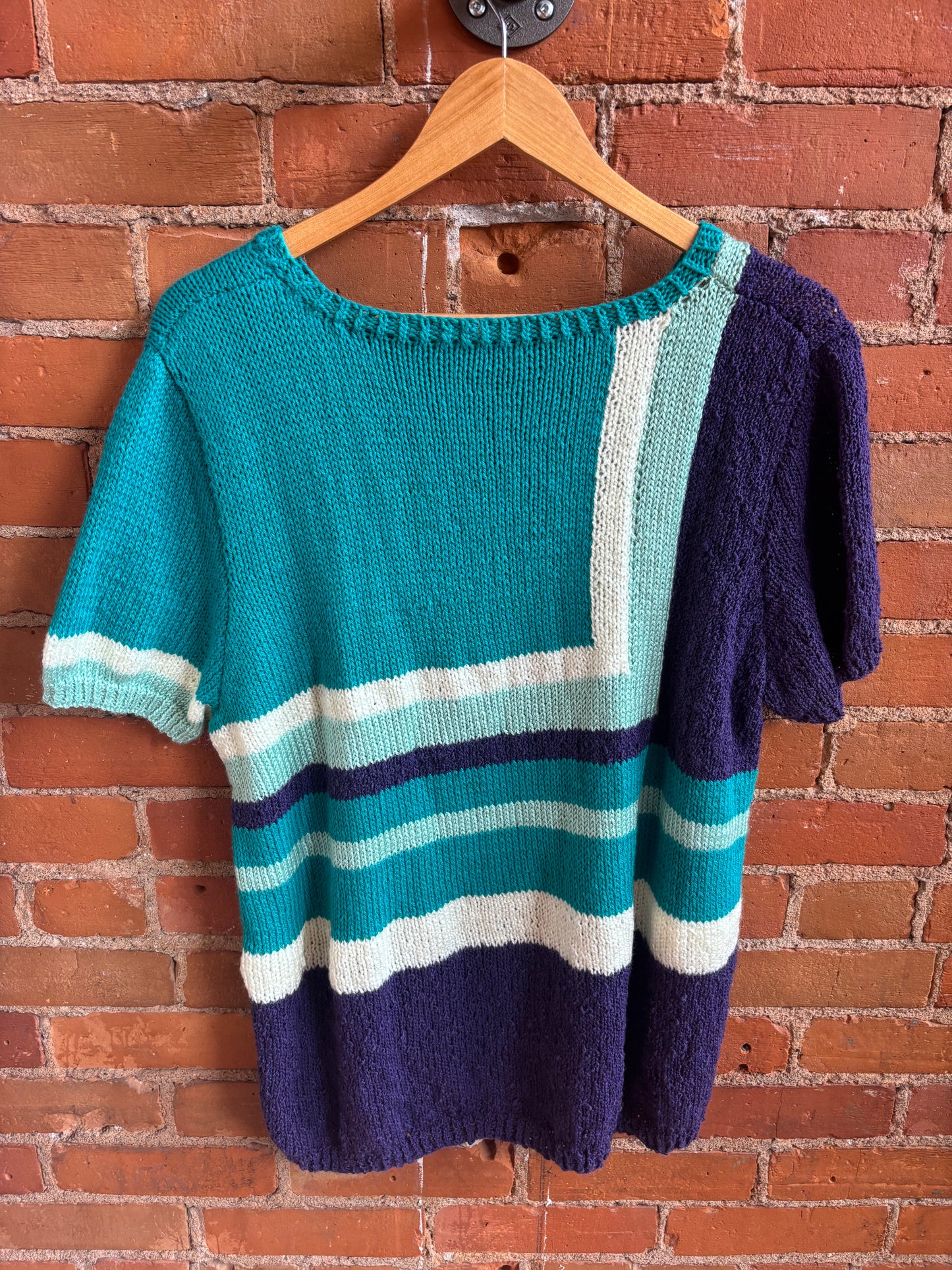 Homeknit Teal Purple Abstract Geometric Sweater