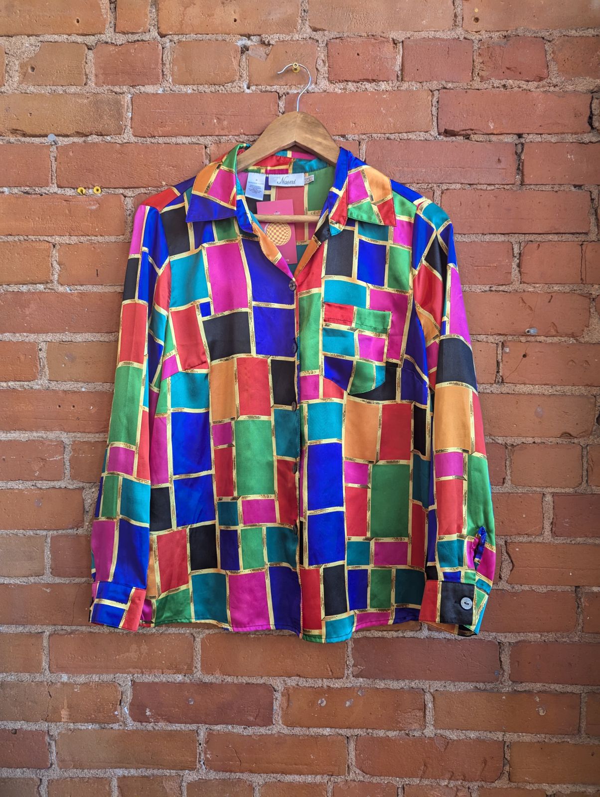 1990s Naomi Colourful Square Print Blouse