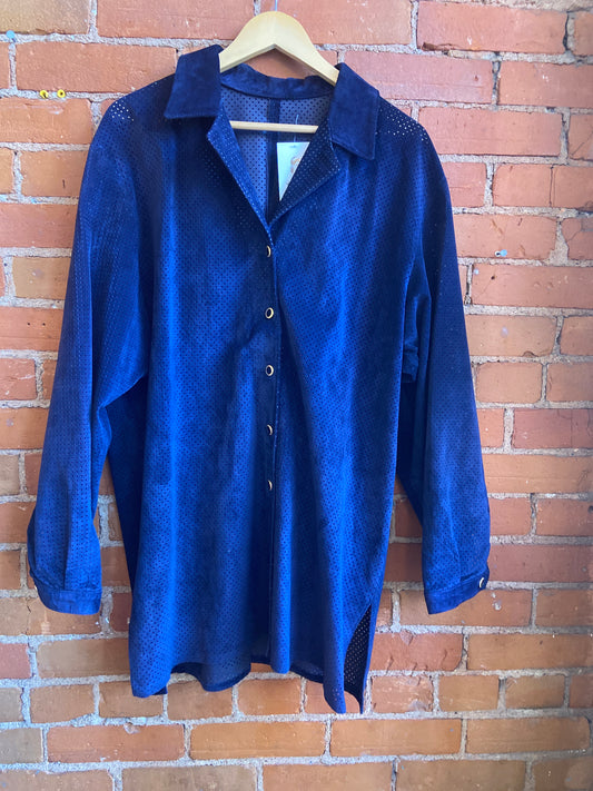 90’s Danier Navy Blue Perforated Leather Jacket