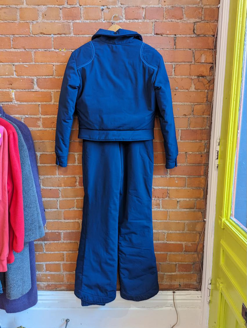 1970s Ditrani Designs Navy Blue Ski Jacket and Overall Snow Pants Set