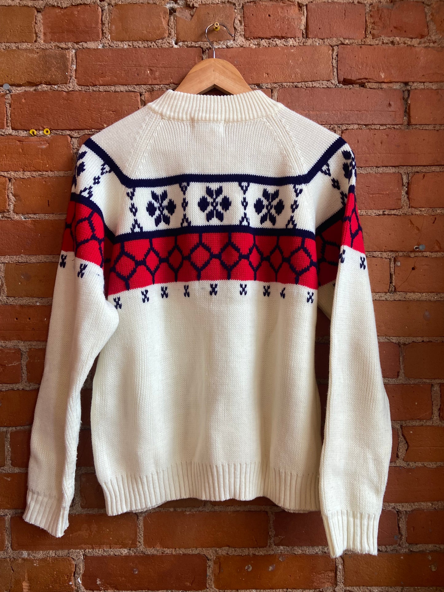1970s Kmart Cream Sweater With Red and Blue Fairisle Pattern