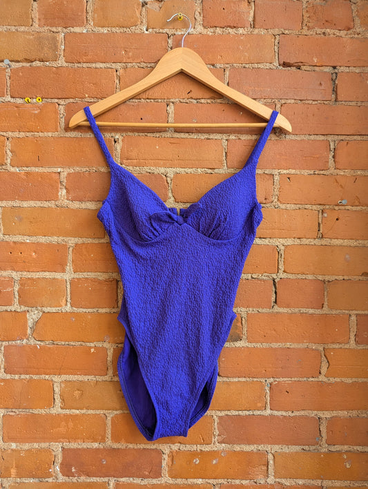 1990s Pacific Connections Purple Textured One-Piece Swimsuit