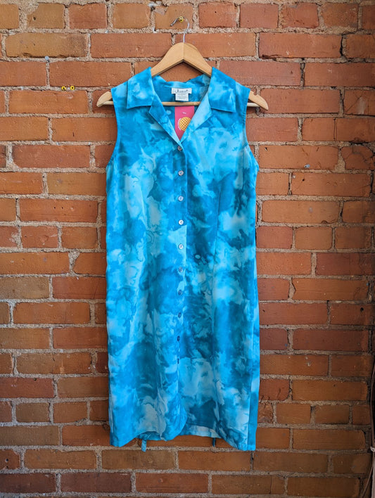1990s Jessica Blue Watercolour Shirtdress