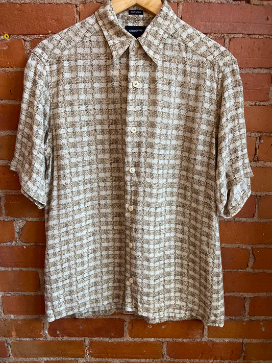 Beige Claiborne Silk Short-Sleeve Button-Up