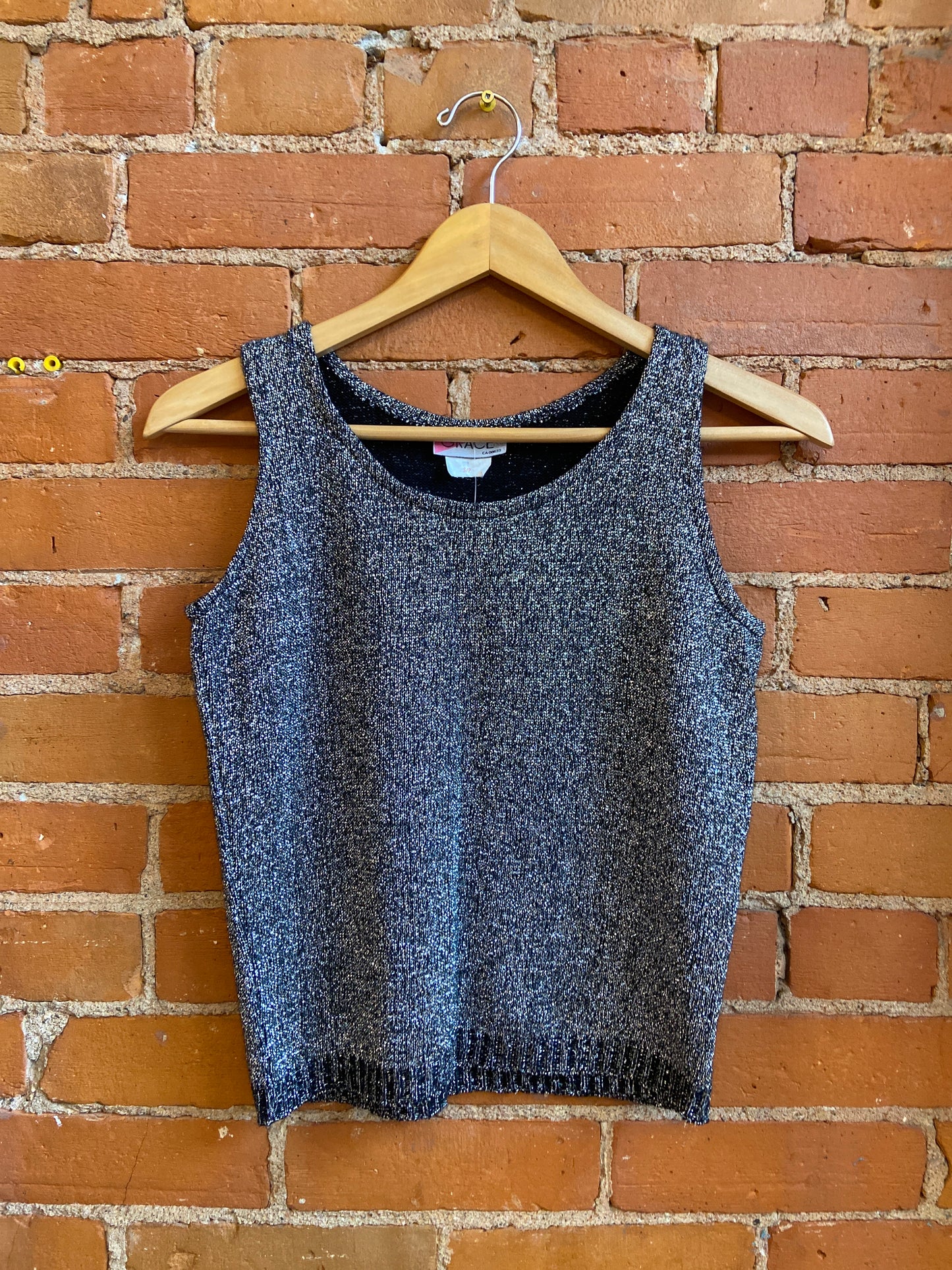 1980s Grace Silver and Black Sparkly Knit Tank Top