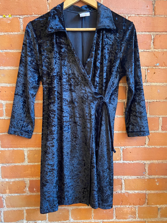 90's Black Velvet Wrap Dress