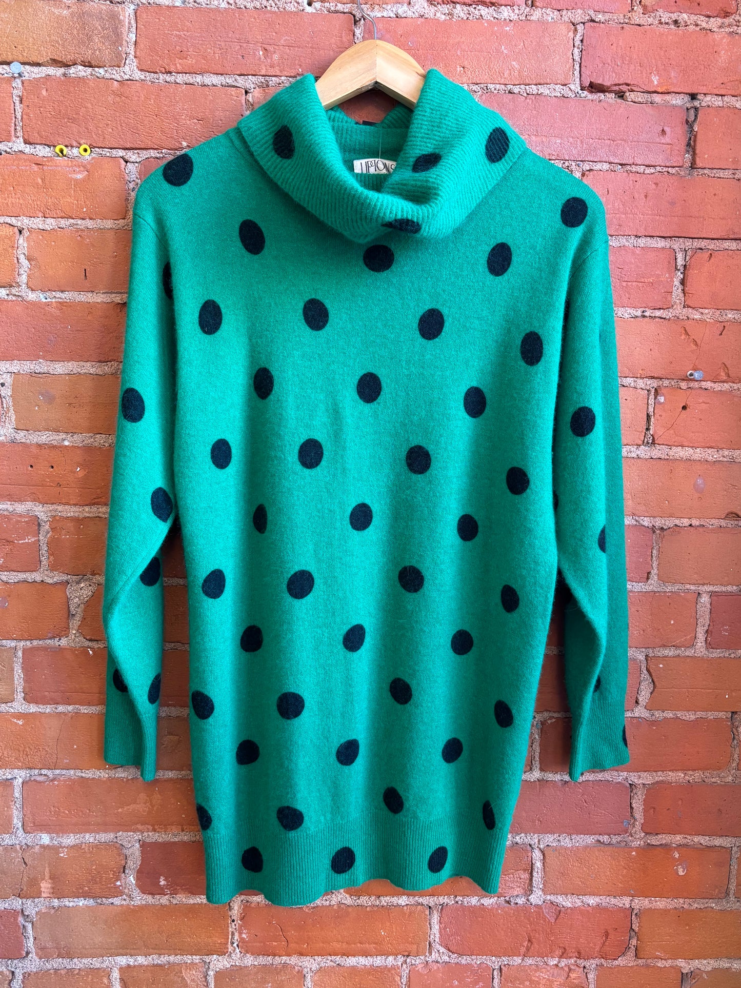 Green Black Polka Dot Lambswool Angora Sweater