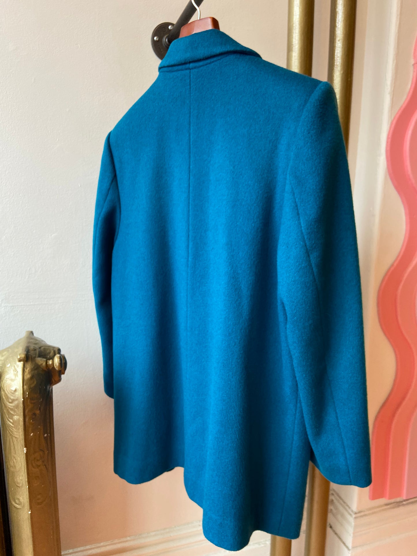 Teal Double-Breasted Wool Coat