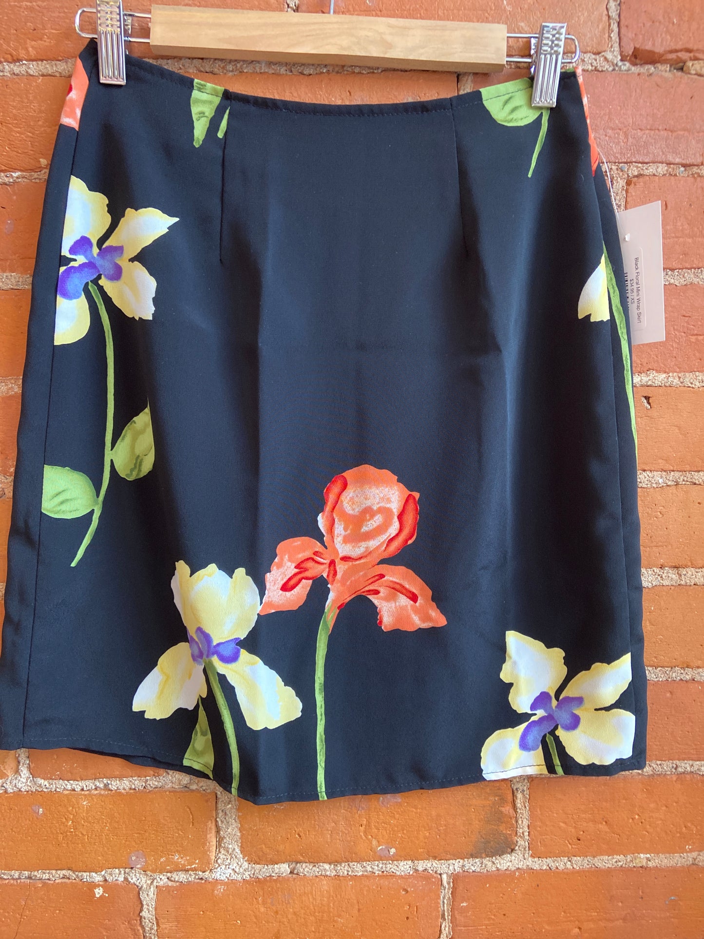 Black Floral Mini Wrap Skirt