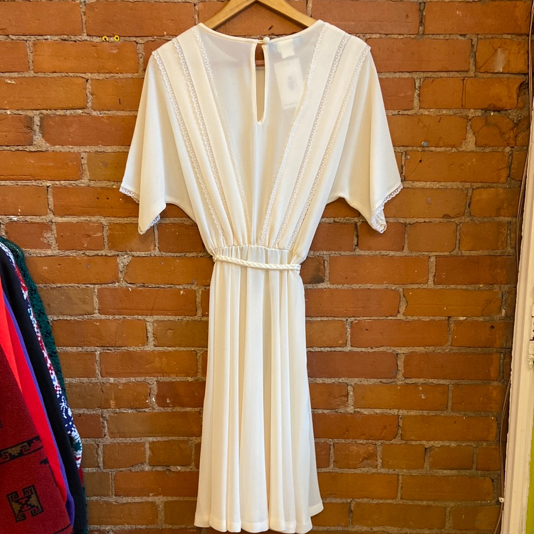 70’s Cream & Lace Dress with Braided Belt